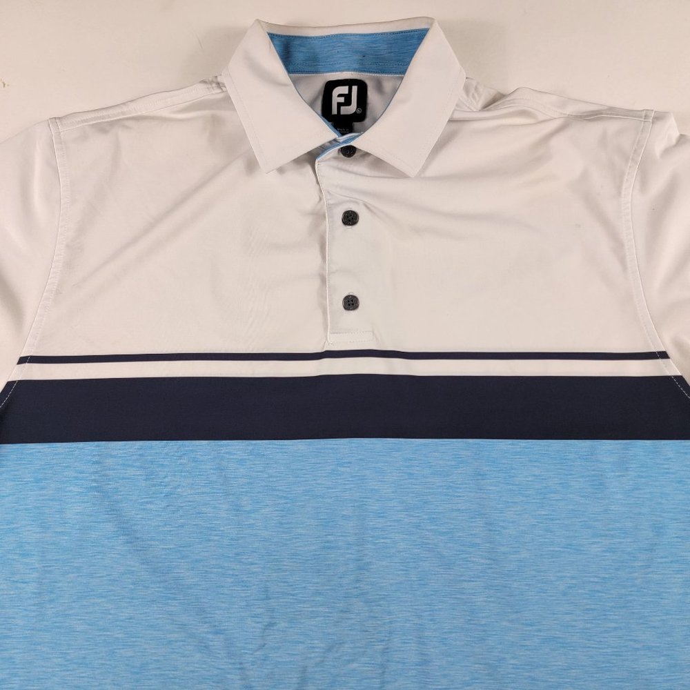 FootJoy Mens XL John Hall Cup 2018 Short Sleeve Blue White Solid Polo